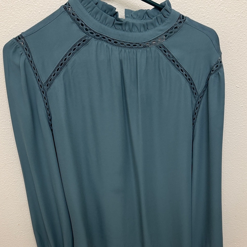 LOFT Teal Blouse with Lace Detail